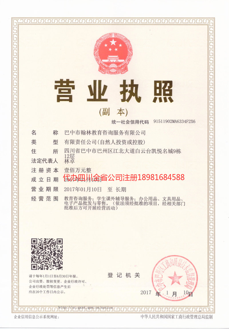 泸州市泸州市翰林教育咨询服务有限公司